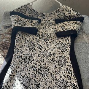 Sharagano Silver and White Sheath Dress Cap Sleeve